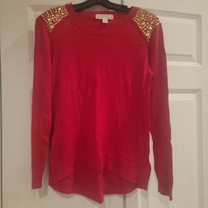 Micheal Kors Red Sweater with Gold Studded Shoulders